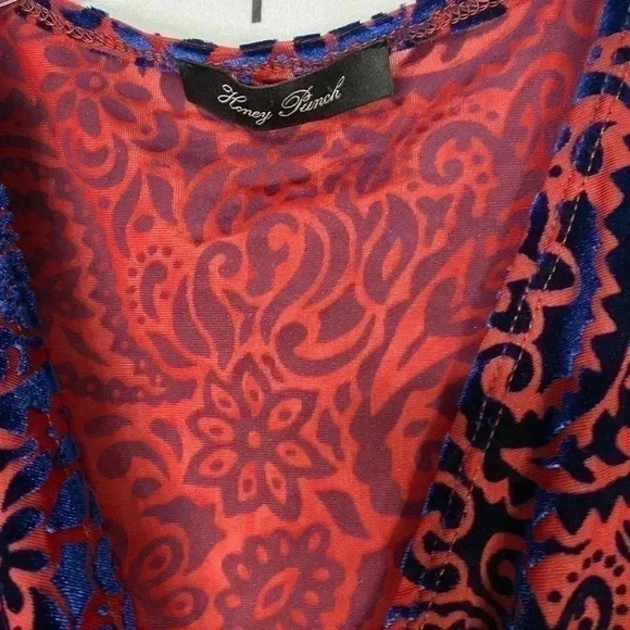 Honey Punch Sexy Cute Red & Blue Velvet Paisley Playsuit Romper - Picture 5 of 7